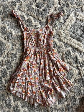 Floral Tiered Ruffle Romper in Orange & Pink